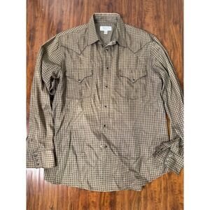 Ryan Michael Shirt Mens Large Brown Geometric Western Pearl Snap Silk Cotton